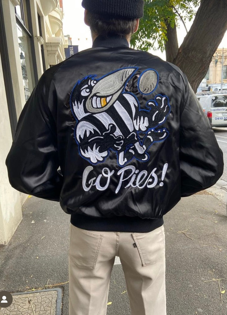 COLLINGWOOD FOOTBALL BOMBER JACKET by DIRTY NEEDLE EMBROIDERY